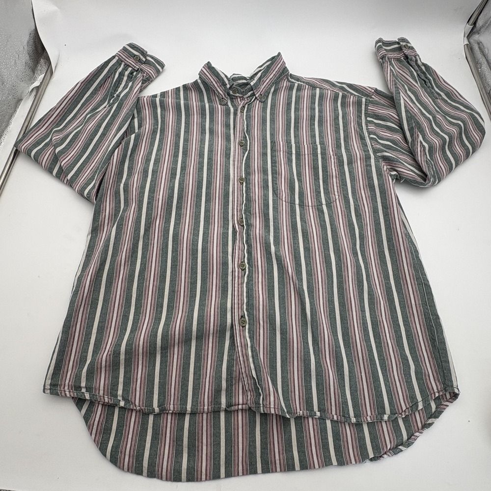 Brittania Shirt Mens XL Multicolor Striped Band Collar Cotton Button Up Casual